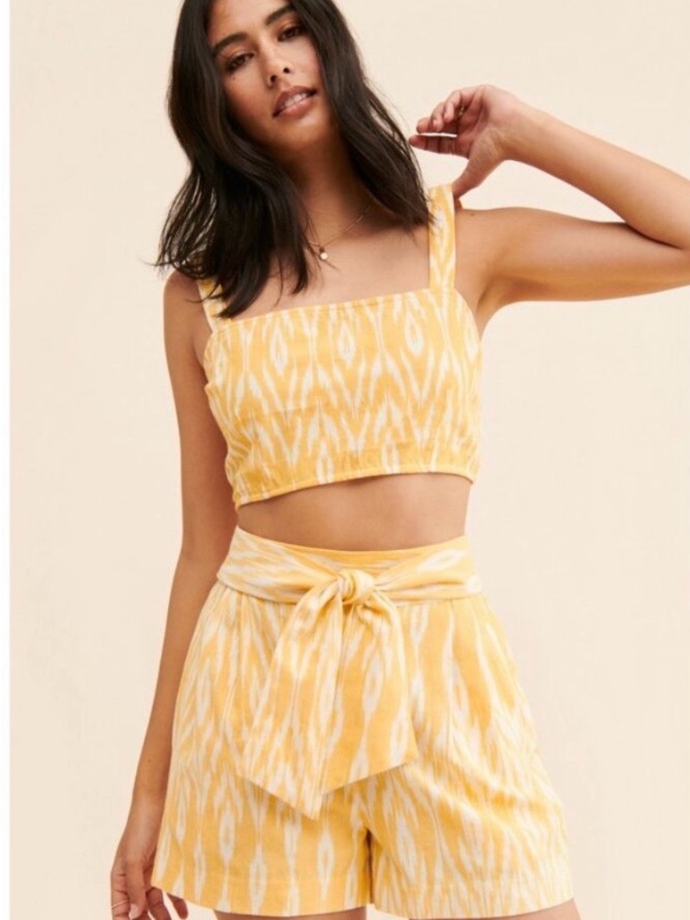 SAYLOR Short and Top Set Yellow Ikat Crop Top and Shorts- Women